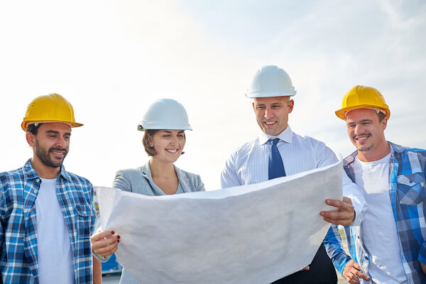 workers at a portable offices site