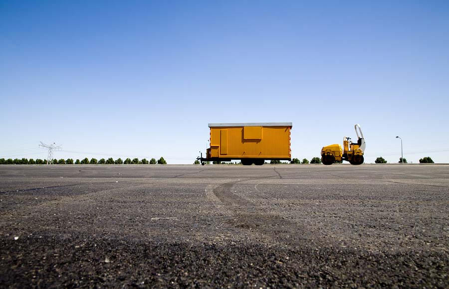 yellow construction trailer